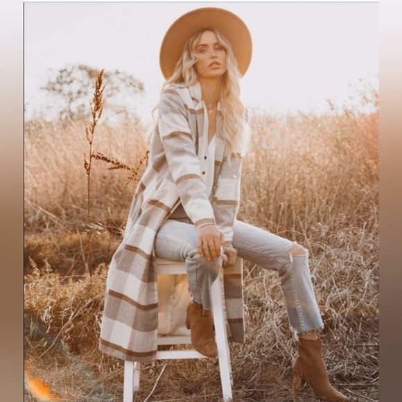 NWOT Vici Dolls Plaid Checkered Long Sleeve Fall Coat - Size Large - Picture 6 of 8